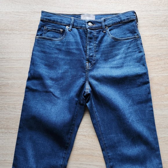 Everlane High Rise Slim Straight Button-Fly Ankle Jeans Stretch Dark Washed - Picture 4 of 10